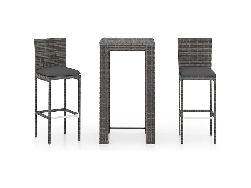 Elk City  Ensemble de bar de jardin 3 pcs et coussins Résine tressée Gris