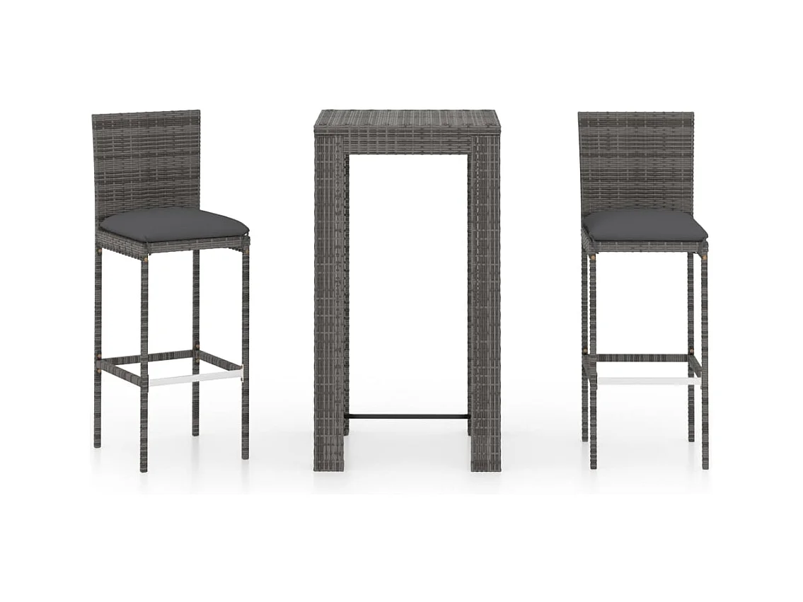 Elk City  Ensemble de bar de jardin 3 pcs et coussins Résine tressée Gris