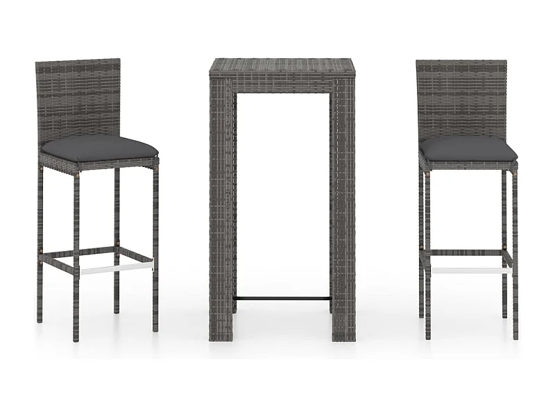 Elk City  Ensemble de bar de jardin 3 pcs et coussins Résine tressée Gris