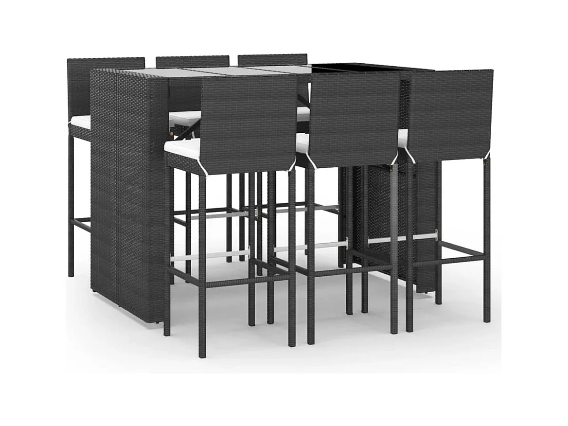 Eva Lynn  Ensemble de bar de jardin 7 pcs avec coussins noir poly rotin