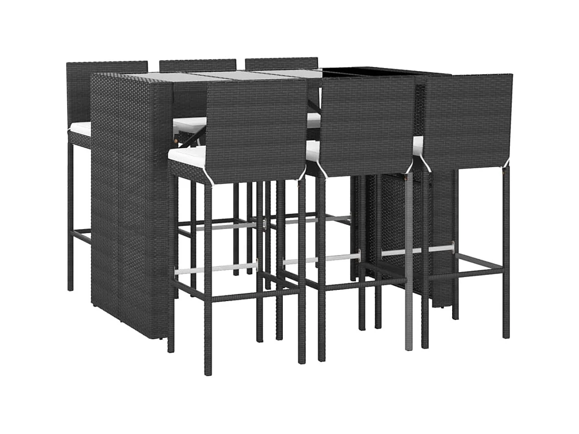 Eva Lynn  Ensemble de bar de jardin 7 pcs avec coussins noir poly rotin