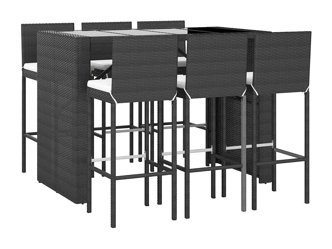 Eva Lynn  Ensemble de bar de jardin 7 pcs avec coussins noir poly rotin