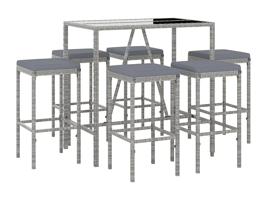 Eliron  Ensemble de bar de jardin 7 pcs avec coussins gris poly rotin