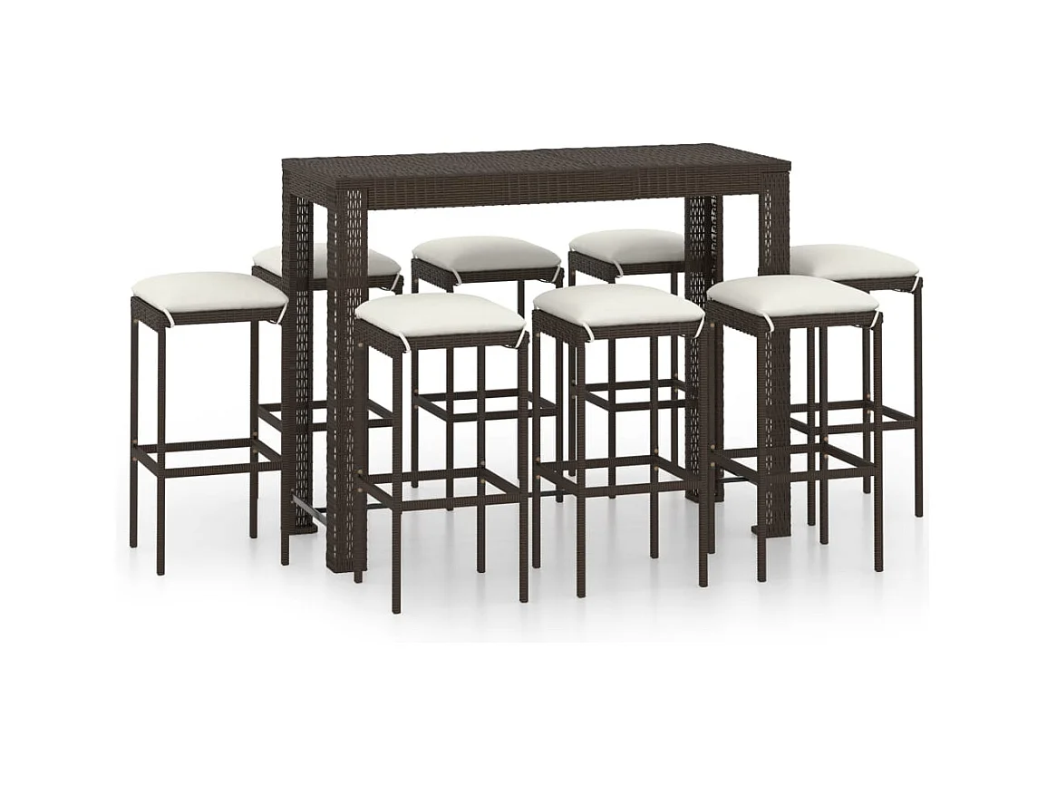 Elisah  Ensemble de bar de jardin 9 pcs coussins Résine tressée Marron