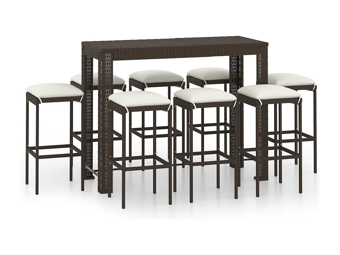 Elisah  Ensemble de bar de jardin 9 pcs coussins Résine tressée Marron