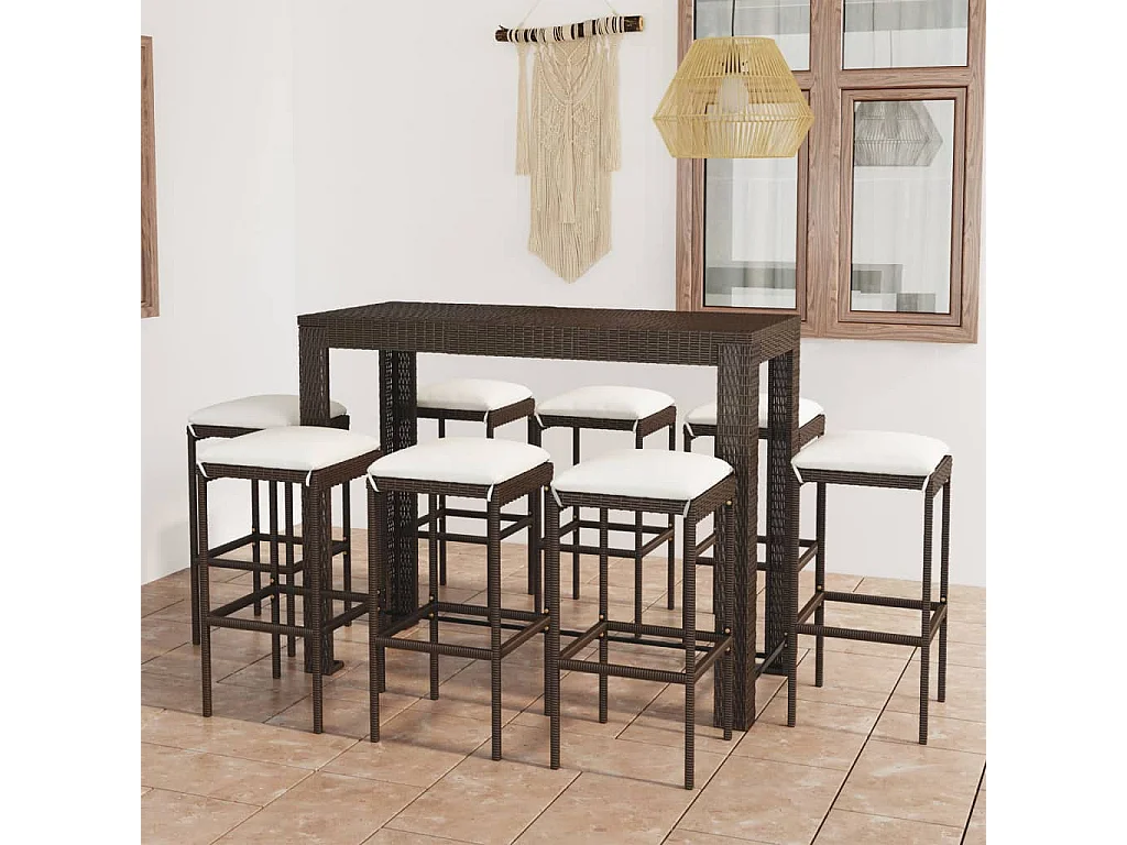 Elisah  Ensemble de bar de jardin 9 pcs coussins Résine tressée Marron