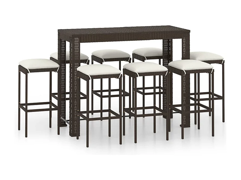 Elisah  9-delige Tuinbarset met kussens poly rattan bruin