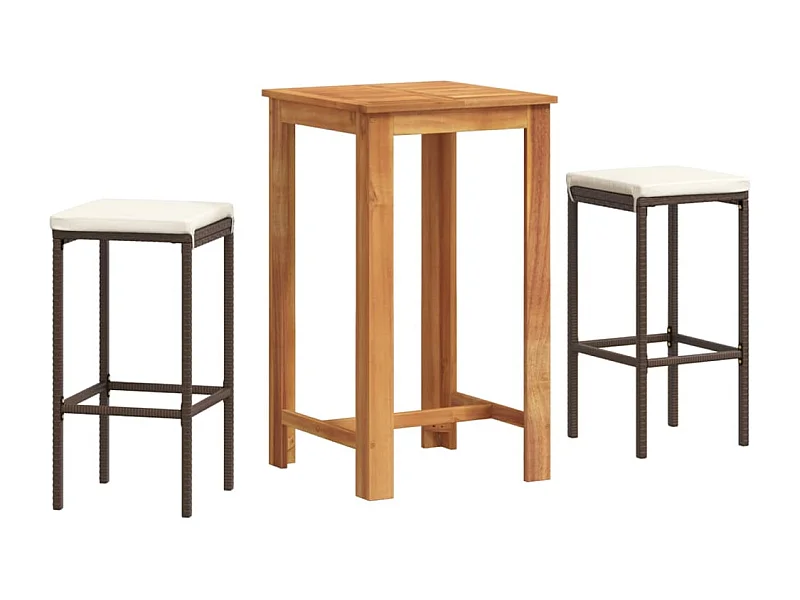 Louis-Marius  Ensemble de bar de jardin 3 pcs marron bois massif acacia rotin