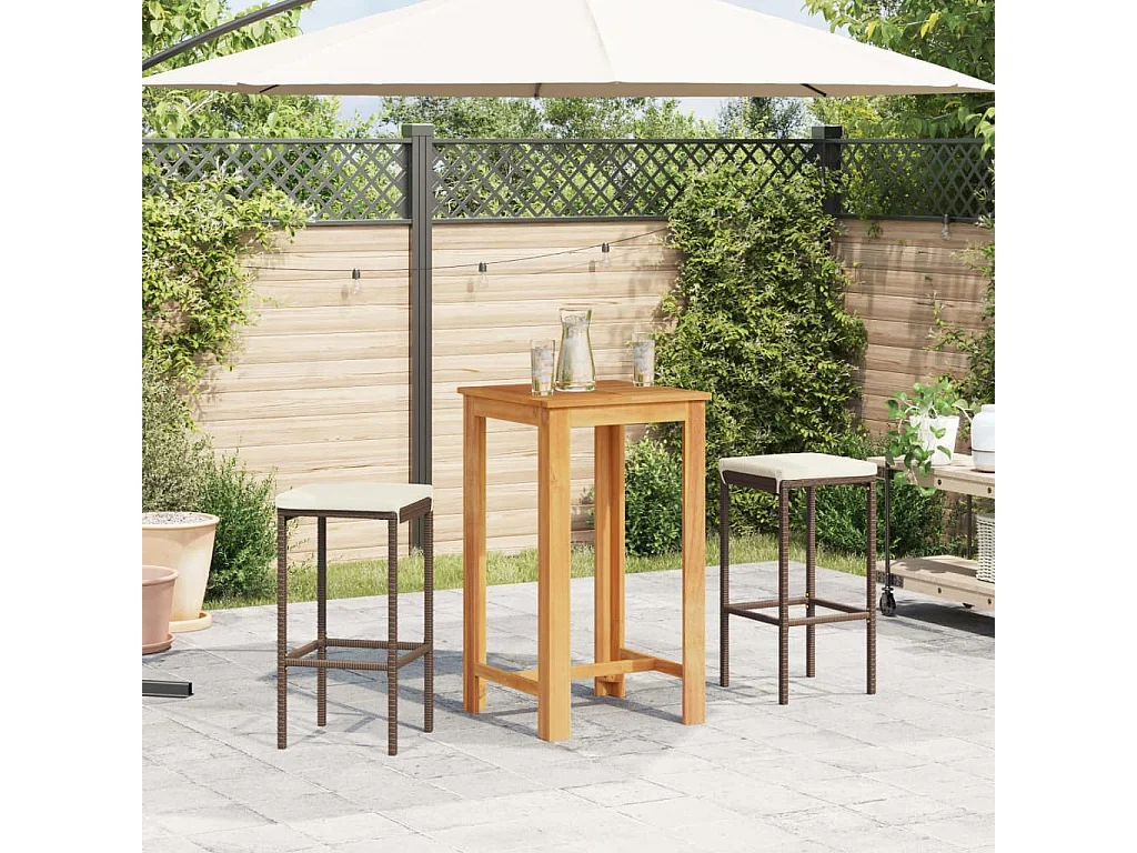 Louis-Marius  Ensemble de bar de jardin 3 pcs marron bois massif acacia rotin
