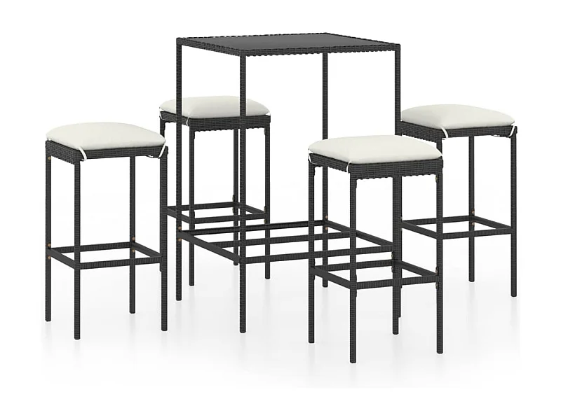 Mary  Ensemble de bar de jardin 5 pcs et coussins Résine tressée Noir