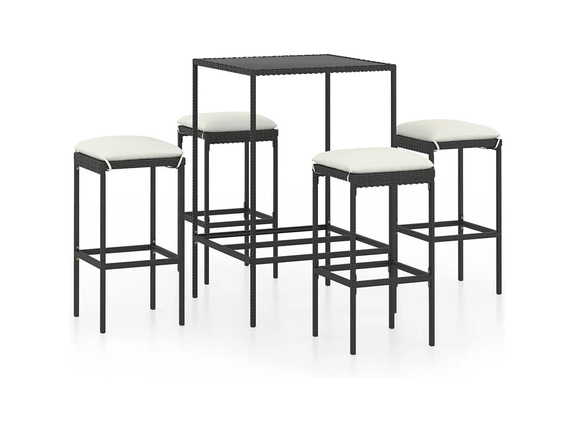 Mary  Ensemble de bar de jardin 5 pcs et coussins Résine tressée Noir