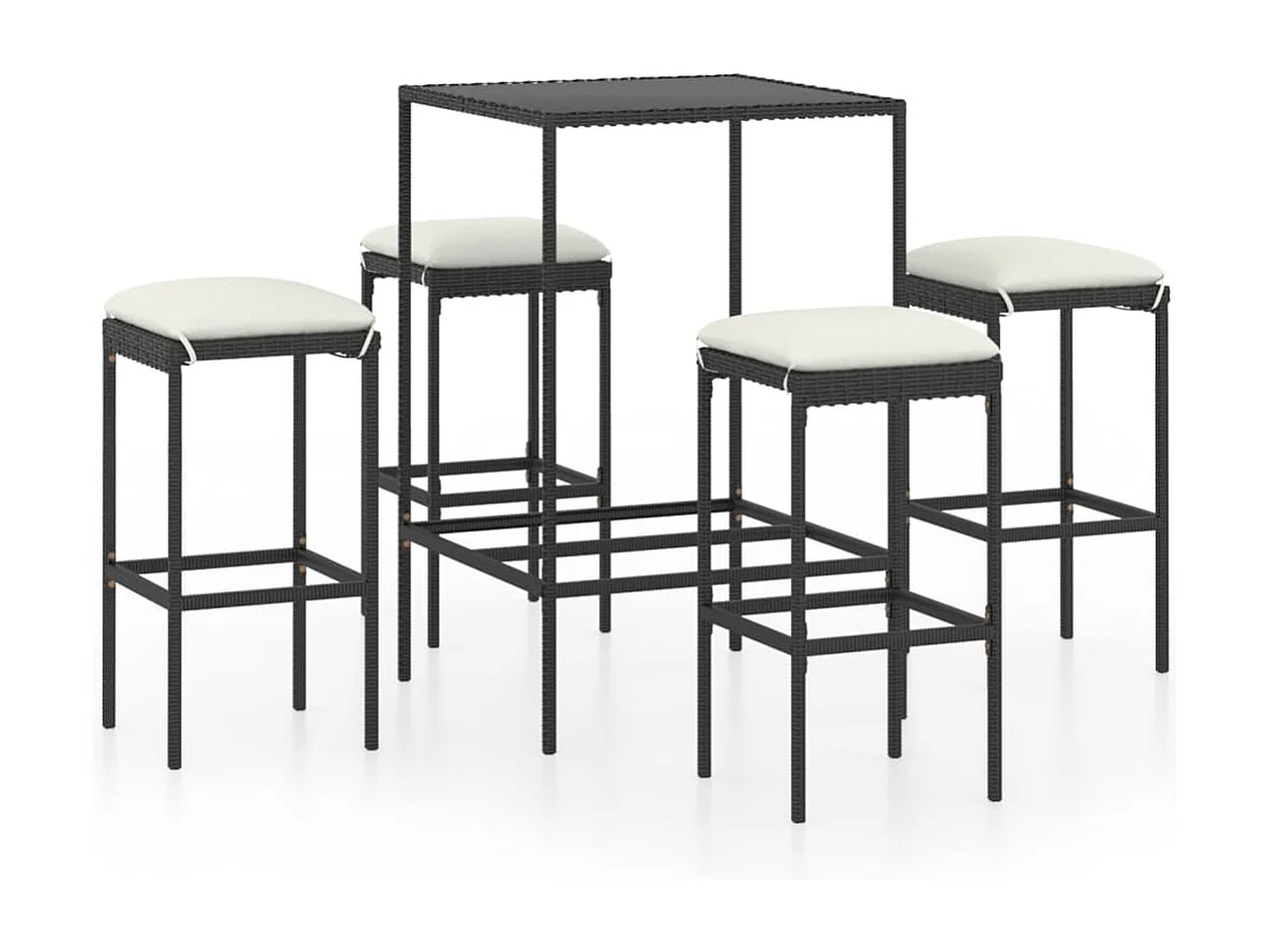 Mary  Ensemble de bar de jardin 5 pcs et coussins Résine tressée Noir