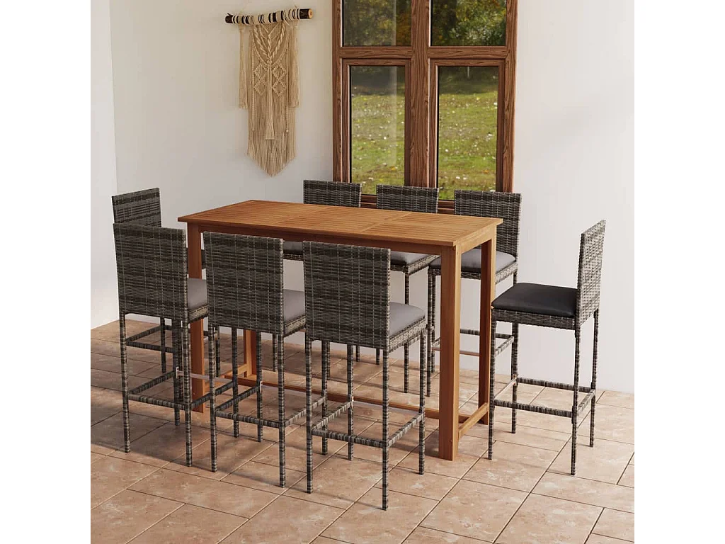 Cyrrin  Ensemble de bar de jardin avec coussins 9 pcs Gris