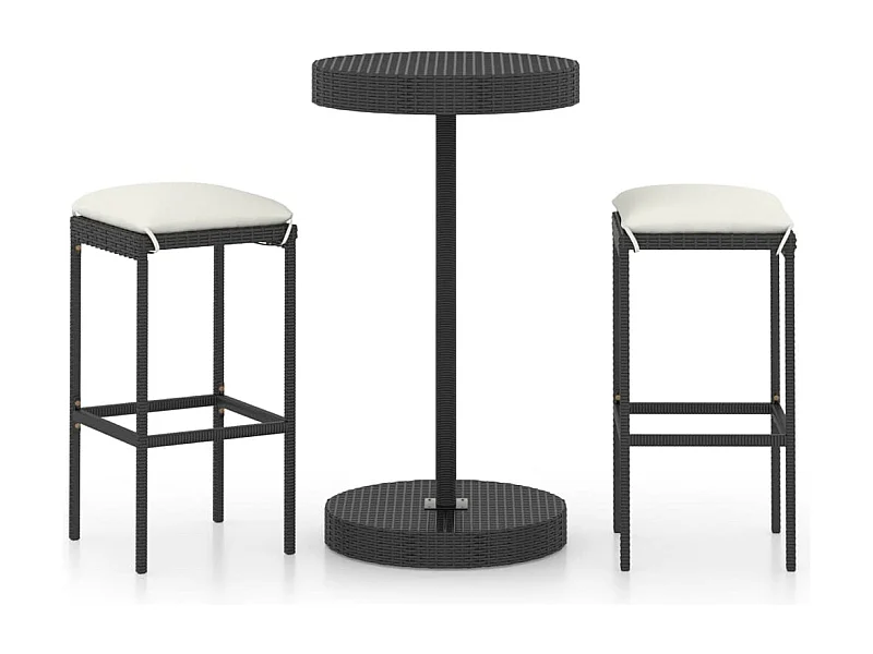 Kaden Lee  Ensemble de bar de jardin 3 pcs et coussins Résine tressée Noir