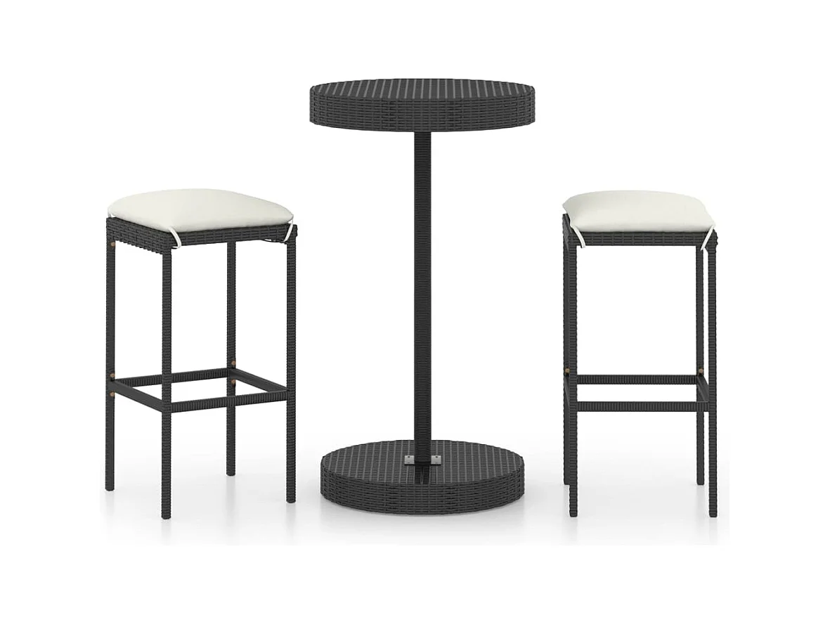 Kaden Lee  Ensemble de bar de jardin 3 pcs et coussins Résine tressée Noir