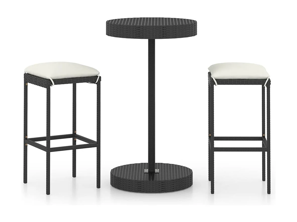 Kaden Lee  Ensemble de bar de jardin 3 pcs et coussins Résine tressée Noir