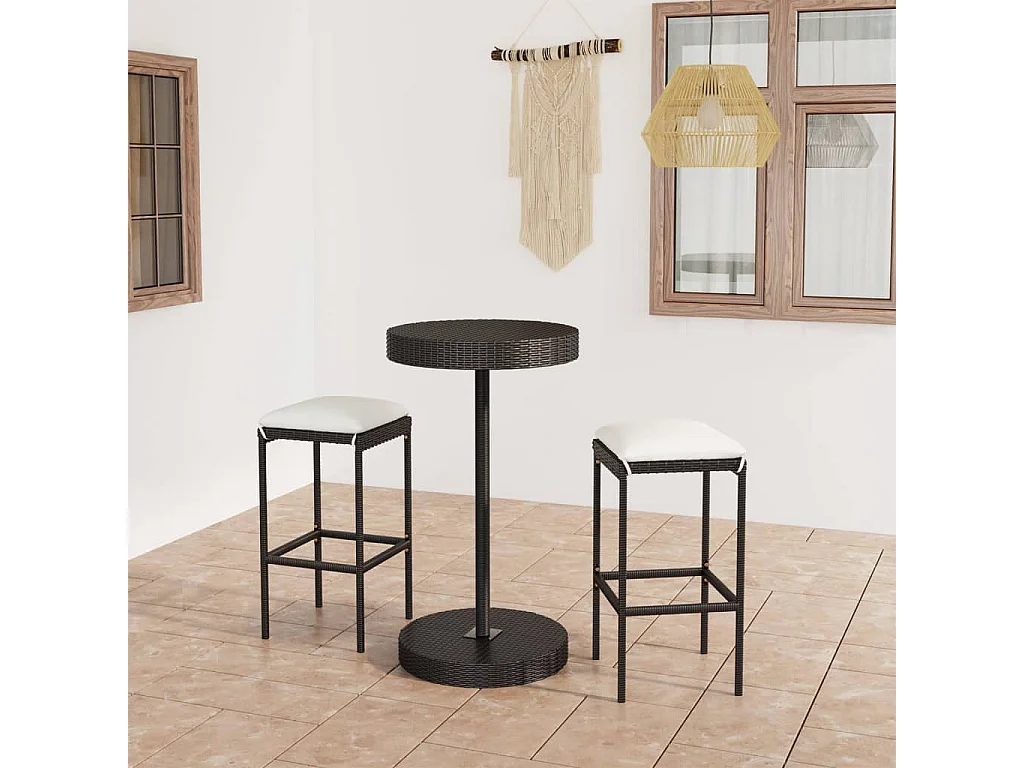 Kaden Lee  Ensemble de bar de jardin 3 pcs et coussins Résine tressée Noir