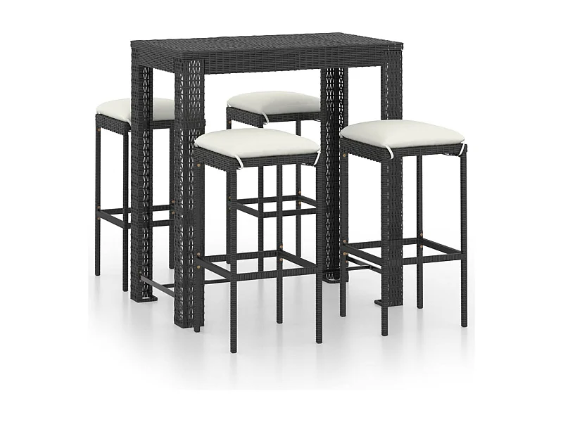 Elisah  Ensemble de bar de jardin 5 pcs et coussins Résine tressée Noir