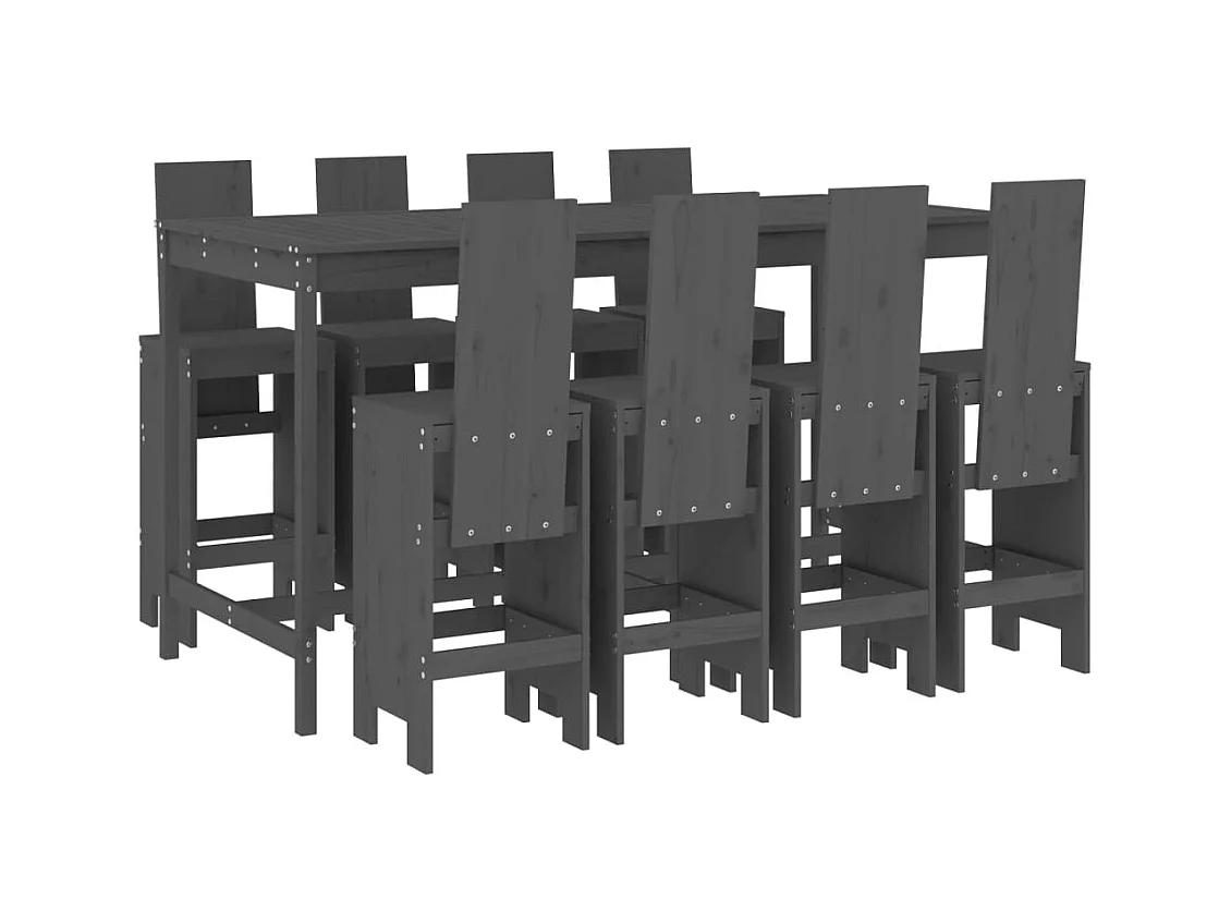 Lucien-Joseph-René  9-delige Tuinbarset massief grenenhout grijs