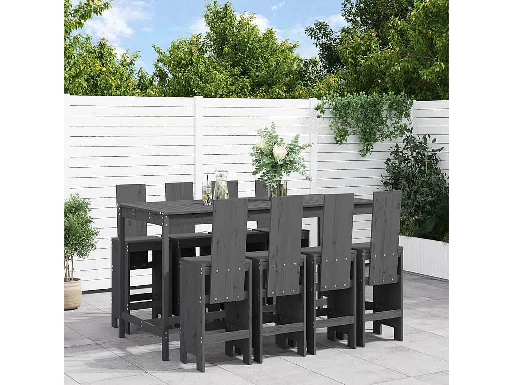 Lucien-Joseph-René  Ensemble de bar de jardin 9 pcs gris bois de pin massif