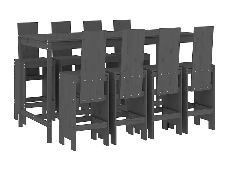 Lucien-Joseph-René  Ensemble de bar de jardin 9 pcs gris bois de pin massif