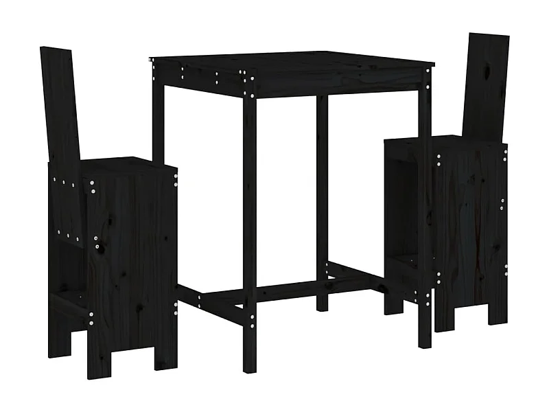 Kelvor  Set de mesa y taburetes altos jardín 3 pzas madera pino negro