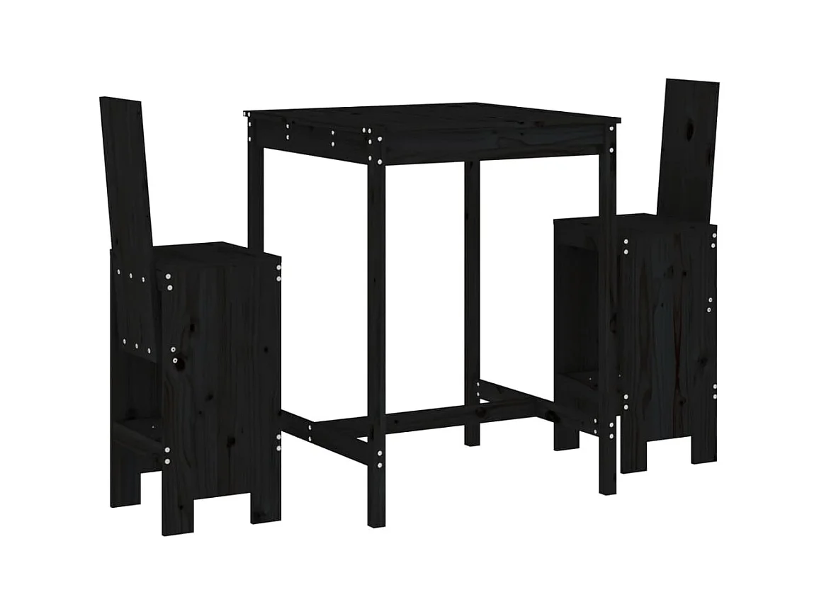 Kelvor  Set de mesa y taburetes altos jardín 3 pzas madera pino negro