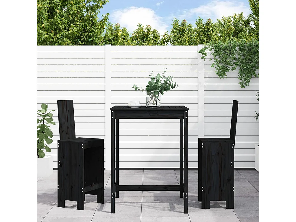 Kelvor  Ensemble de bar de jardin 3 pcs noir bois de pin massif