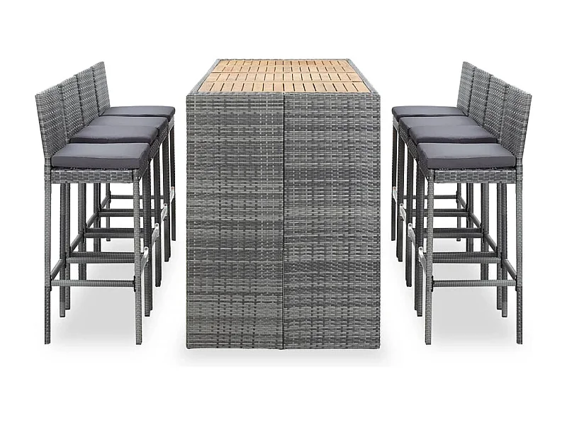 Tyrone  Ensemble de bar d'extérieur 9 pcs poly rotin bois d'acacia Gris