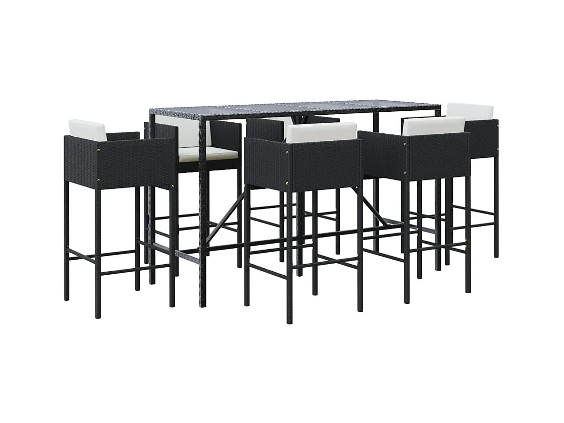 Suisun City  Ensemble de bar de jardin 7 pcs avec coussins noir poly rotin
