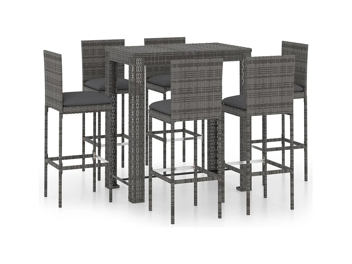 Elk City  Ensemble de bar d'extérieur 7 pcs coussins Résine tressée Gris