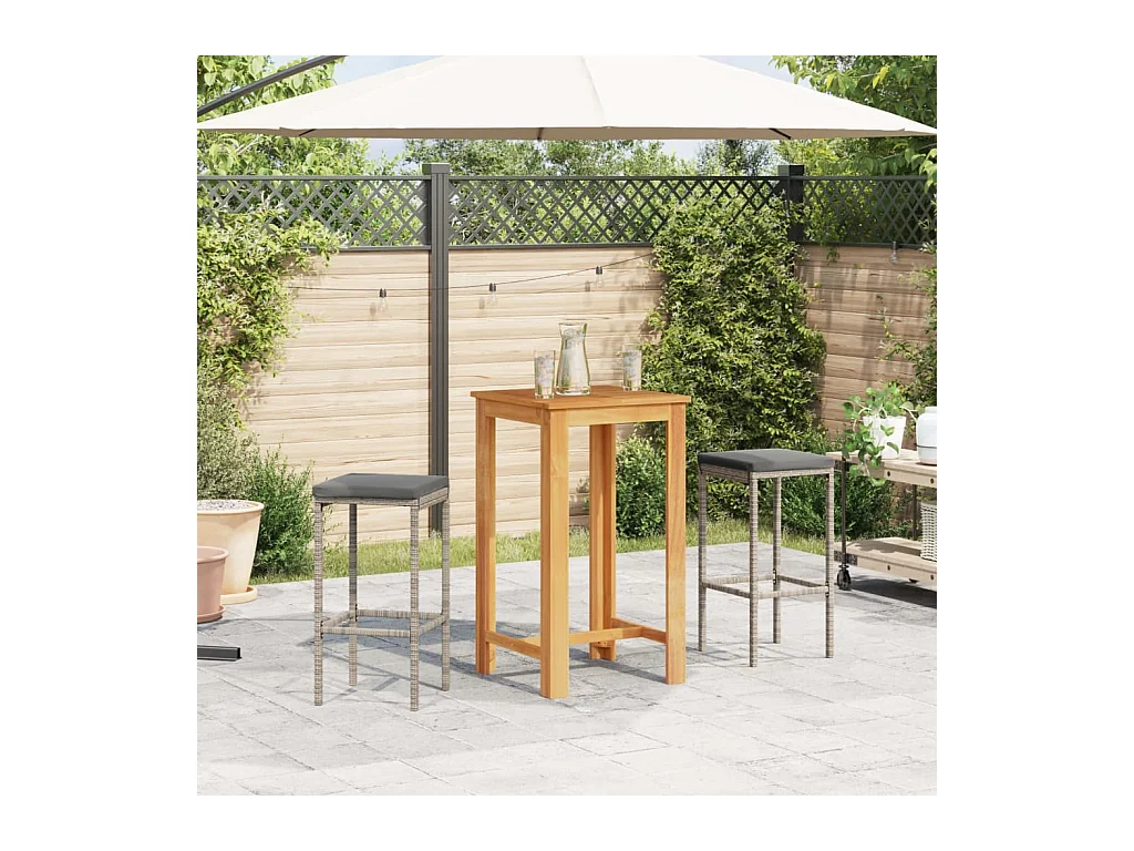 Louis-Marius  Ensemble de bar de jardin 3 pcs gris bois massif acacia rotin