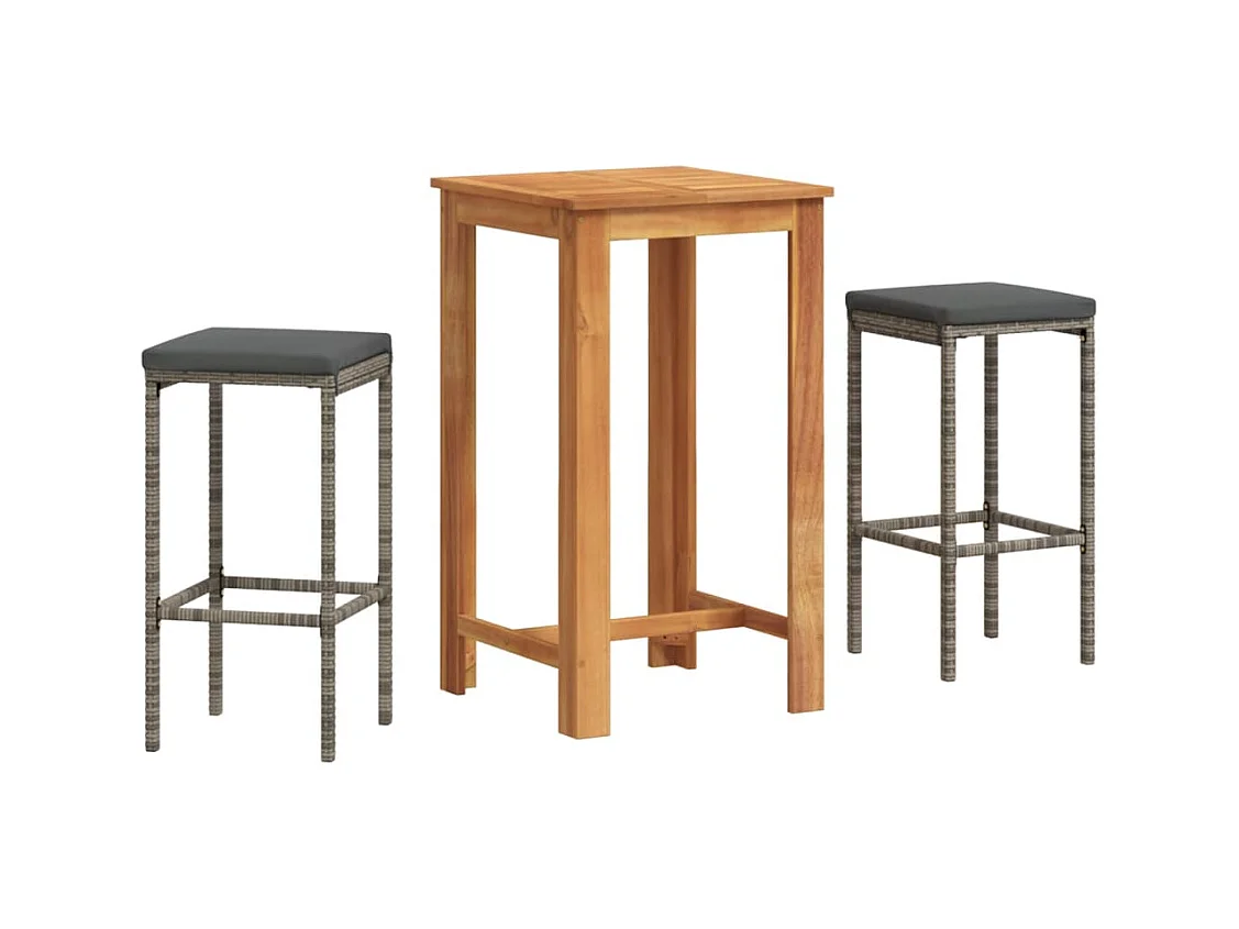 Louis-Marius  Mesa y taburetes de jardín 3 pzas madera acacia ratán PE gris