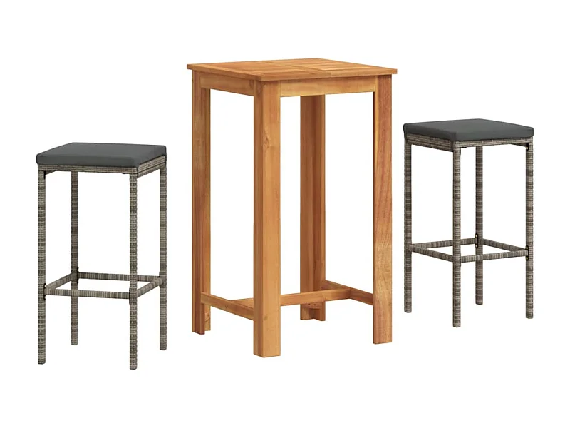 Louis-Marius  Ensemble de bar de jardin 3 pcs gris bois massif acacia rotin