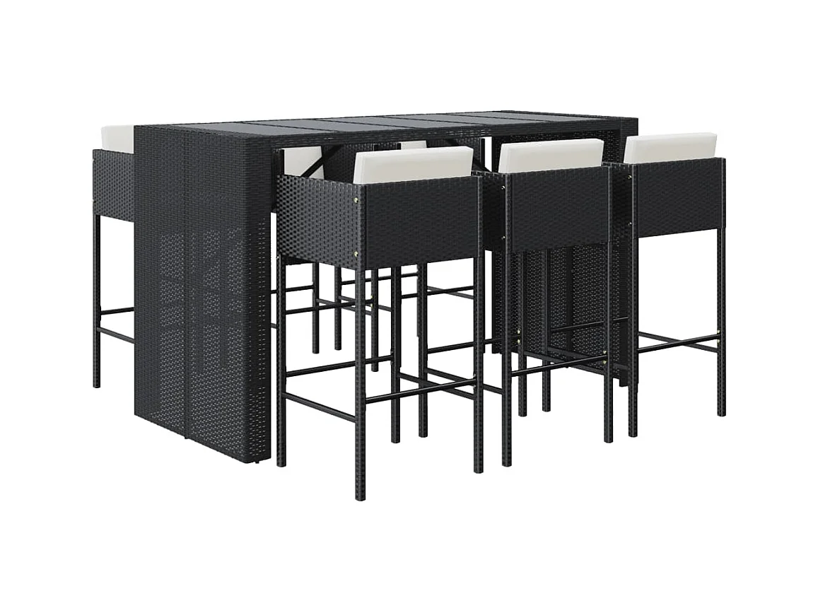 Nylar  Ensemble de bar de jardin 7 pcs avec coussins noir poly rotin