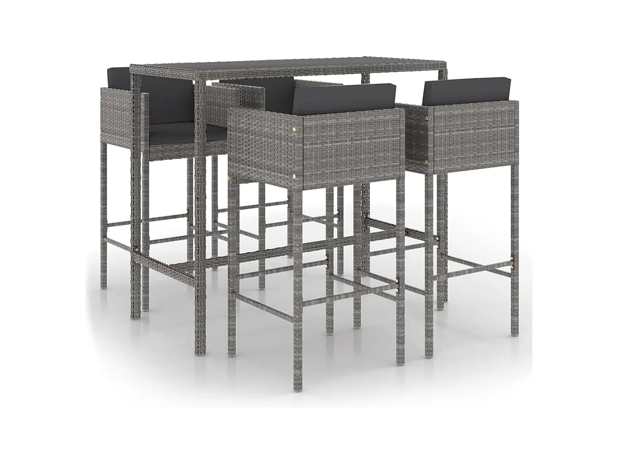 Settimio  Ensemble de bar de jardin 5 pcs et coussins Résine tressée Gris
