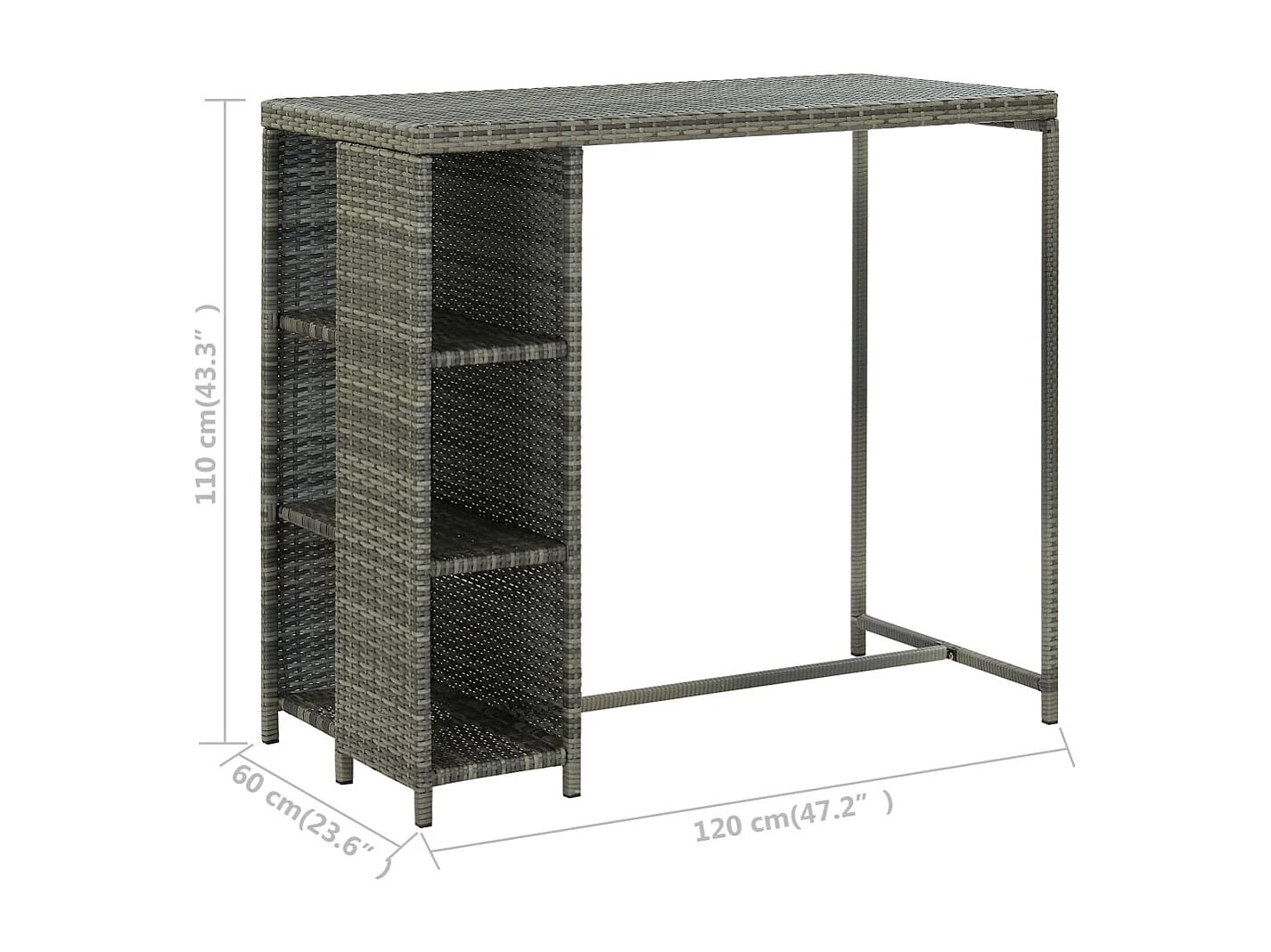 Fehmi  Ensemble de bar de jardin 5 pcs et coussins Résine tressée Gris