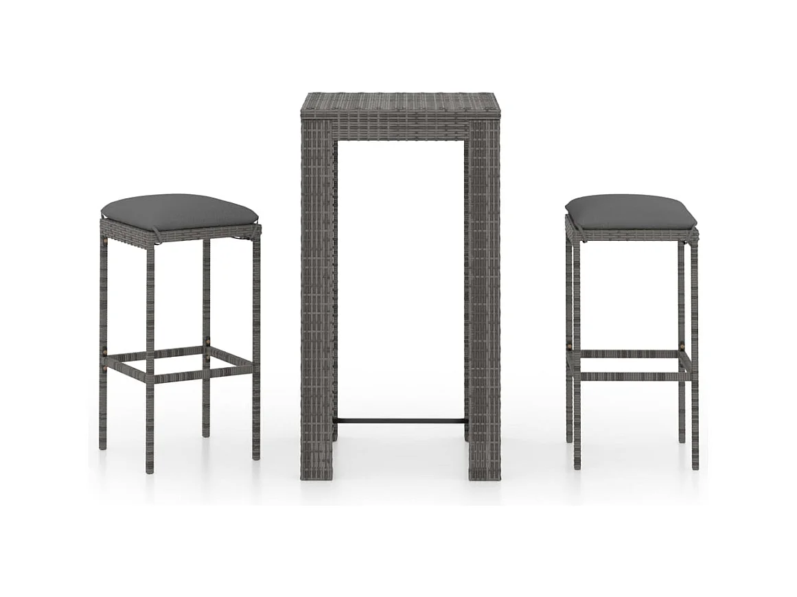 Elisah  Ensemble de bar de jardin 3 pcs et coussins Résine tressée Gris