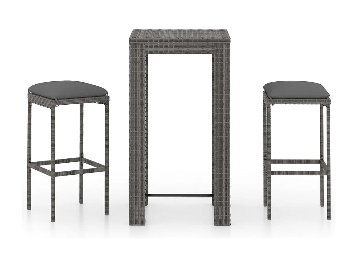 Elisah  Ensemble de bar de jardin 3 pcs et coussins Résine tressée Gris