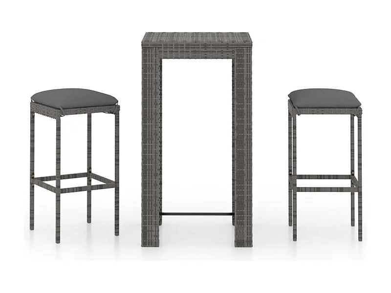 Elisah  Ensemble de bar de jardin 3 pcs et coussins Résine tressée Gris