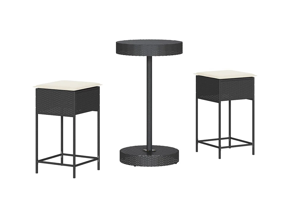 Hoboken  Ensemble de bar de jardin 3 pcs avec coussins noir poly rotin