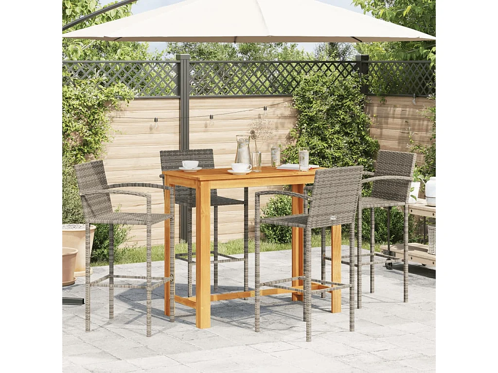 Kusti  Ensemble de bar de jardin 5 pcs gris bois massif acacia rotin