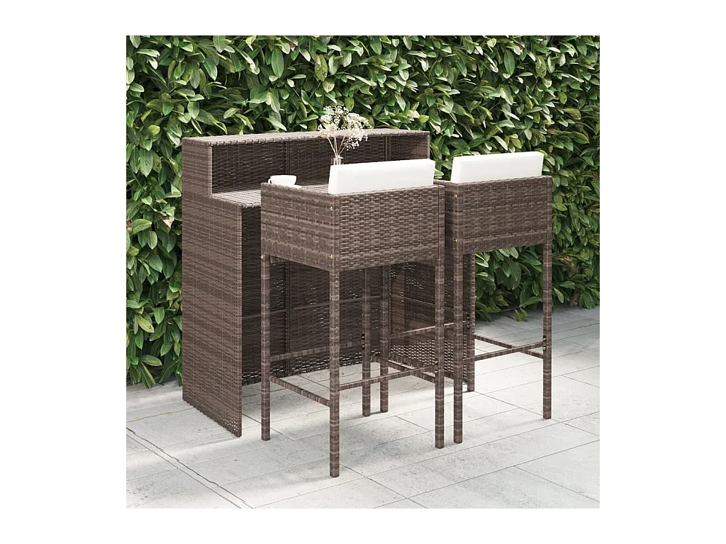 Marie-Monique  Meubles de bar de jardin 3pcs et coussins Résine tressée Marron