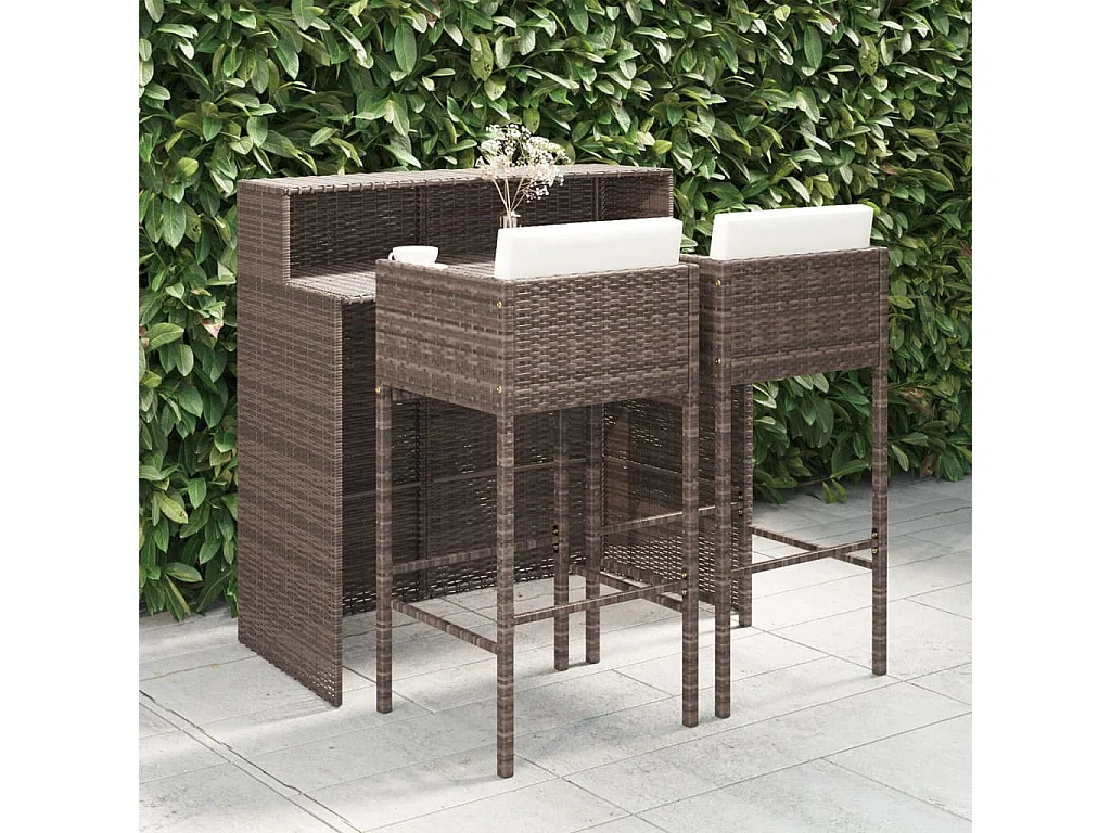 Marie-Monique  Meubles de bar de jardin 3pcs et coussins Résine tressée Marron