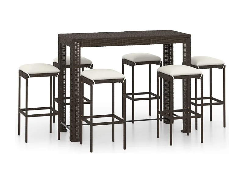 Elisah  Ensemble de bar de jardin 7 pcs coussins Résine tressée Marron