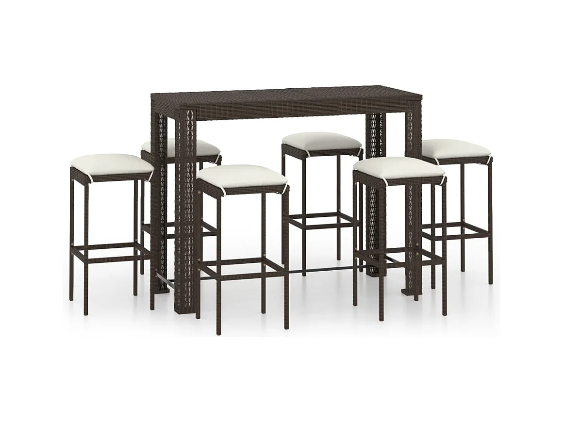 Elisah  Ensemble de bar de jardin 7 pcs coussins Résine tressée Marron