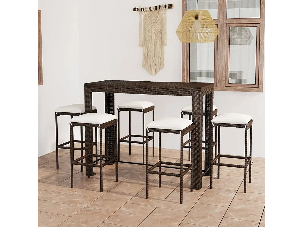 Elisah  Ensemble de bar de jardin 7 pcs coussins Résine tressée Marron