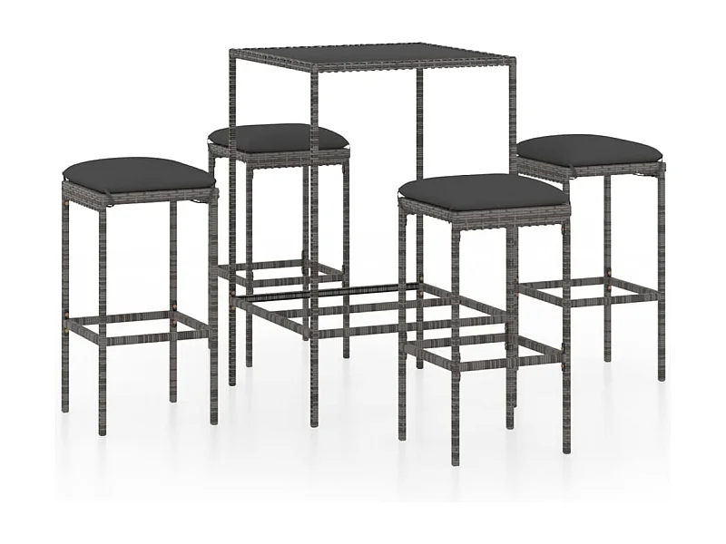 Mary  Ensemble de bar de jardin 5 pcs et coussins Résine tressée Gris