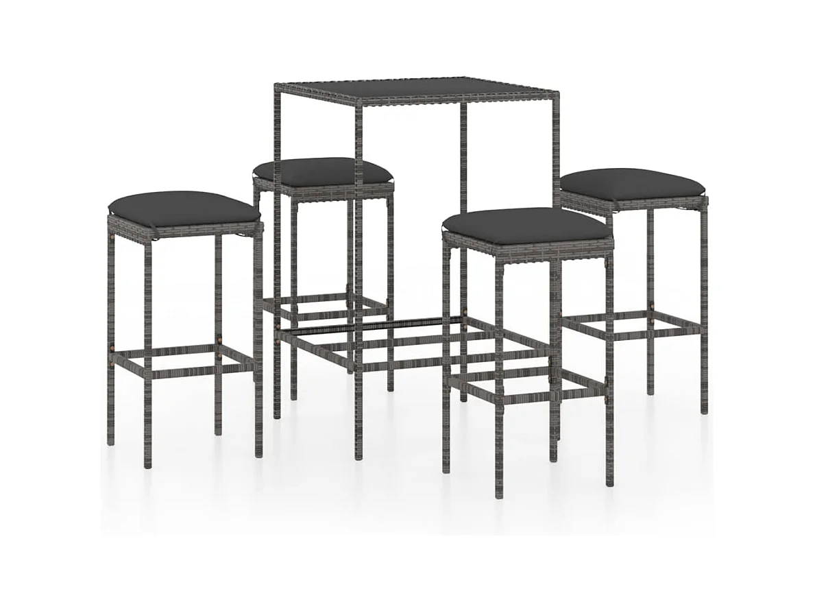 Mary  Ensemble de bar de jardin 5 pcs et coussins Résine tressée Gris