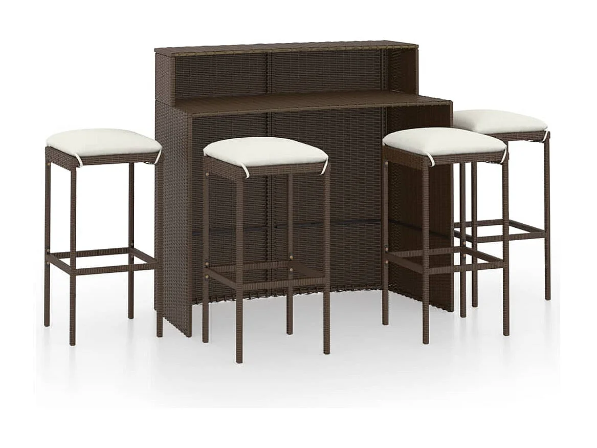 Ballydesmond  Ensemble de bar de jardin avec coussins 5 pcs Marron